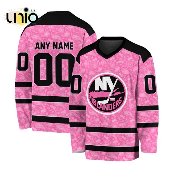 Custom NHL New York Islanders Special Pink V-neck Long Sleeve