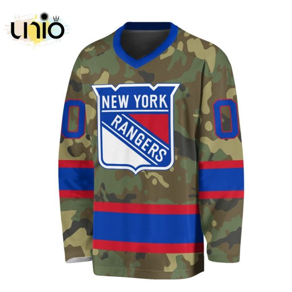 Custom NHL New York Rangers Special Camo Design V-neck Long Sleeve