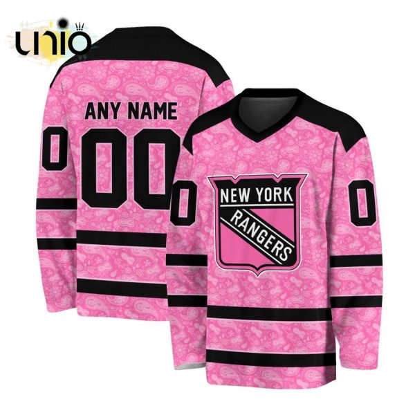 Custom NHL New York Rangers Special Pink V-neck Long Sleeve