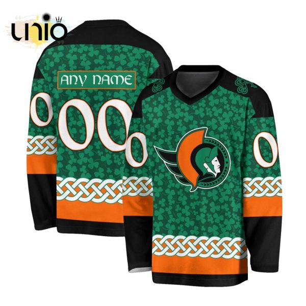 Custom NHL Ottawa Senators Special St.Patrick’s Day Design Vneck Long Sleeve