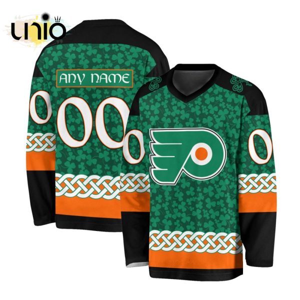 Custom NHL Philadelphia Flyers Special St.Patrick’s Day Design Vneck Long Sleeve