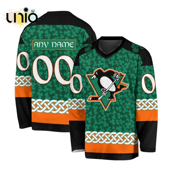 Custom NHL Pittsburgh Penguins Special St.Patrick’s Day Design Vneck Long Sleeve