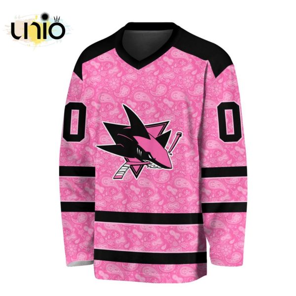 Custom NHL San Jose Sharks Special Pink V-neck Long Sleeve