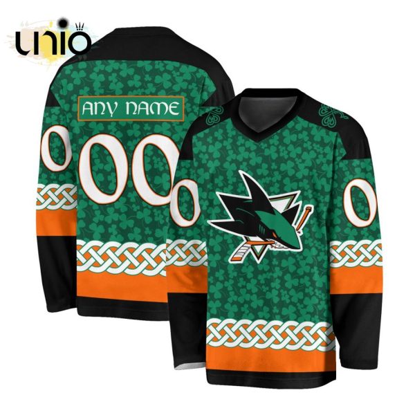 Custom NHL San Jose Sharks Special St.Patrick’s Day Design Vneck Long Sleeve