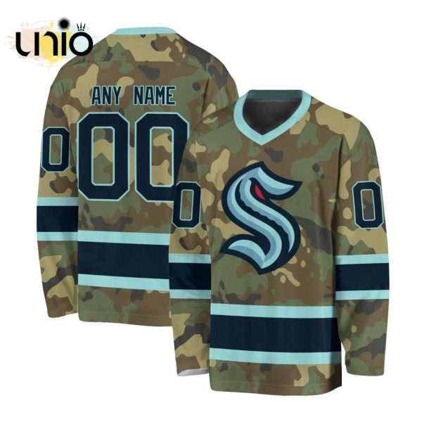 Custom NHL Seattle Kraken Special Camo Design V-neck Long Sleeve