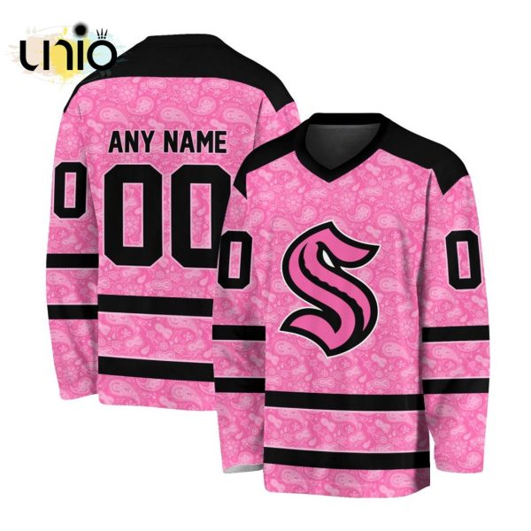 Custom NHL Seattle Kraken Special Pink V-neck Long Sleeve