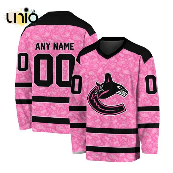 Custom NHL Vancouver Canucks Special Pink V-neck Long Sleeve