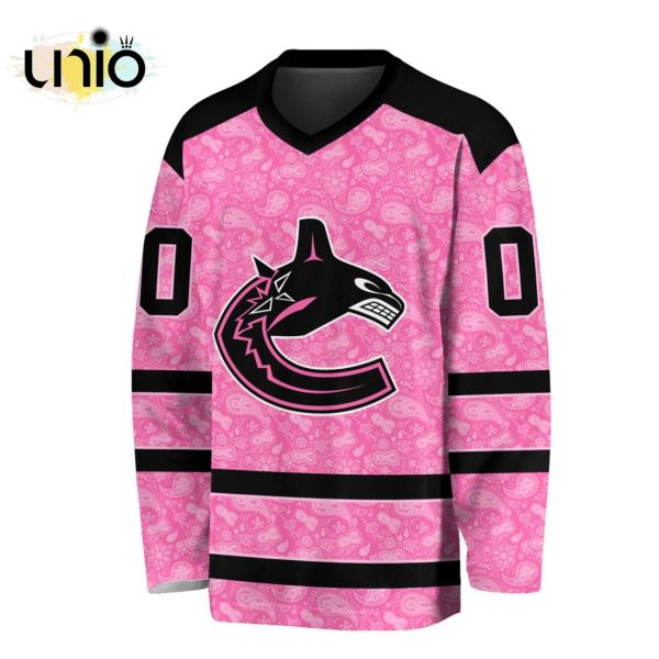 Custom NHL Vancouver Canucks Special Pink V-neck Long Sleeve