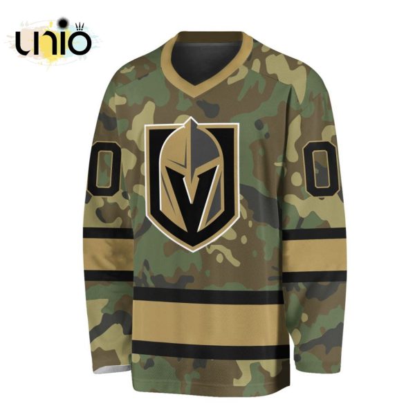 Custom NHL Vegas Golden Knights Special Camo Design V-neck Long Sleeve