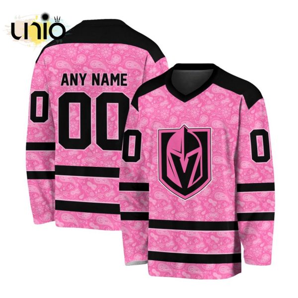 Custom NHL Vegas Golden Knights Special Pink V-neck Long Sleeve