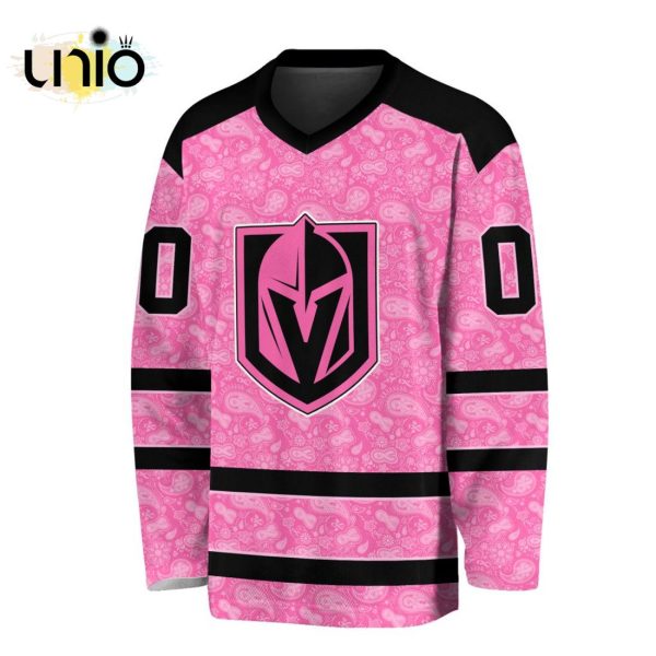 Custom NHL Vegas Golden Knights Special Pink V-neck Long Sleeve