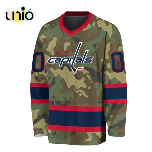 Custom NHL Washington Capitals Special Camo Design V-neck Long Sleeve