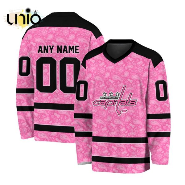 Custom NHL Washington Capitals Special Pink V-neck Long Sleeve