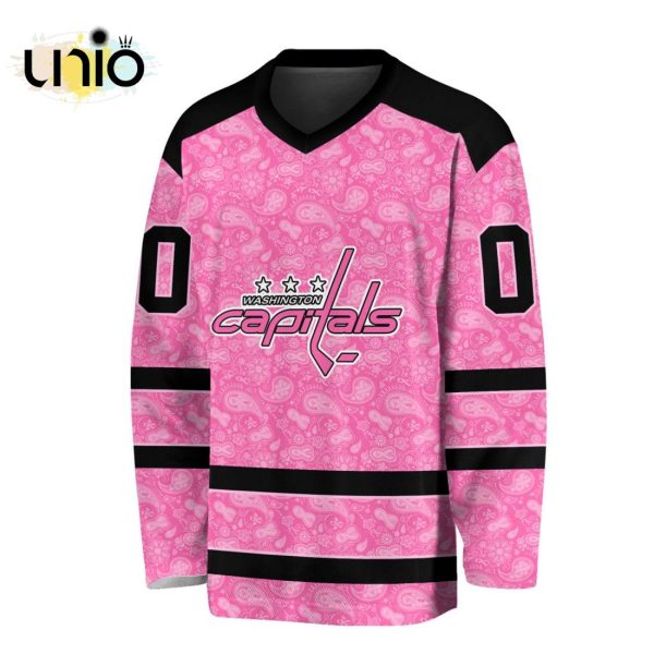 Custom NHL Washington Capitals Special Pink V-neck Long Sleeve