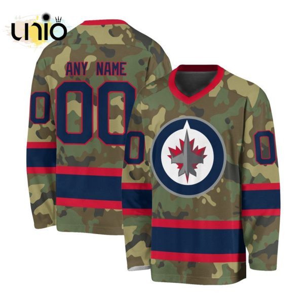 Custom NHL Winnipeg Jets Special Camo Design V-neck Long Sleeve