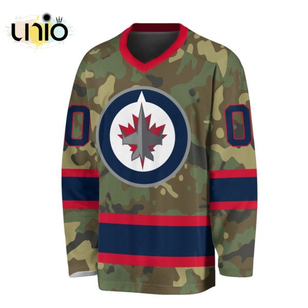 Custom NHL Winnipeg Jets Special Camo Design V-neck Long Sleeve