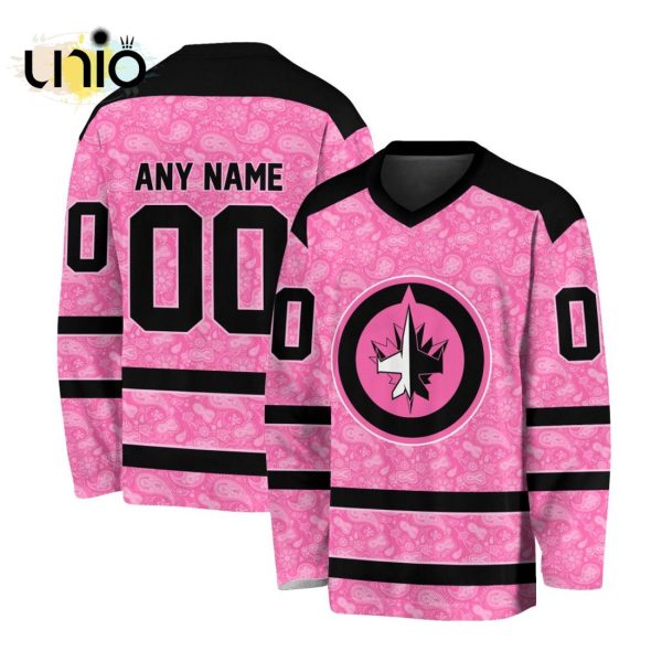 Custom NHL Winnipeg Jets Special Pink V-neck Long Sleeve