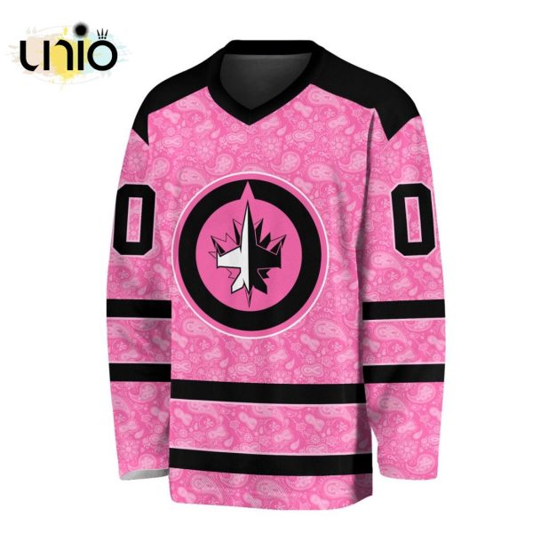 Custom NHL Winnipeg Jets Special Pink V-neck Long Sleeve