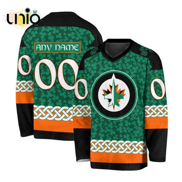 Custom NHL Winnipeg Jets Special St.Patrick’s Day Design Vneck Long Sleeve