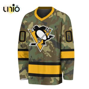 Custom NHL Pittsburgh Penguins Special Camo Design V-neck Long Sleeve