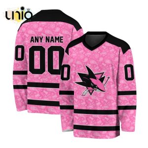 Custom NHL San Jose Sharks Special Pink V-neck Long Sleeve