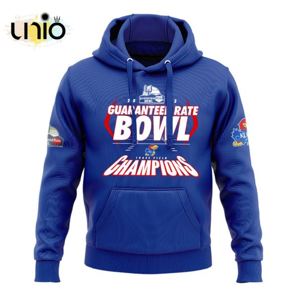 Kansas Jayhawks 2023 Guaranteed Rate Bowl Champions Blue Hoodie, Jogger, Cap