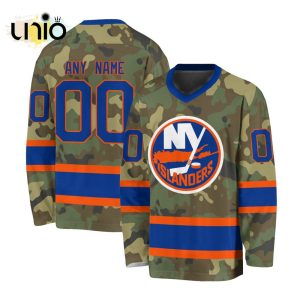 Custom NHL New York Islanders Special Camo Design V-neck Long Sleeve