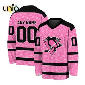 Custom NHL Pittsburgh Penguins Special Pink V-neck Long Sleeve