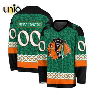 Custom NHL Chicago Blackhawks Special St.Patrick’s Day Design Vneck Long Sleeve