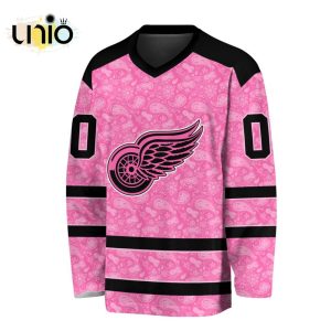 Custom NHL Detroit Red Wings Special Pink V-neck Long Sleeve