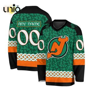 Custom NHL New Jersey Devils Special St.Patrick’s Day Design Vneck Long Sleeve