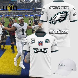 NFL Philadelphia Eagles Custom Name Football Combo White T-Shirt, Jogger, Cap