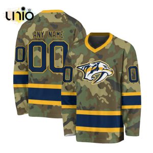 Custom NHL Nashville Predators Special Camo Design V-neck Long Sleeve