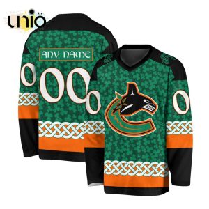 Custom NHL Vancouver Canucks Special St.Patrick’s Day Design Vneck Long Sleeve