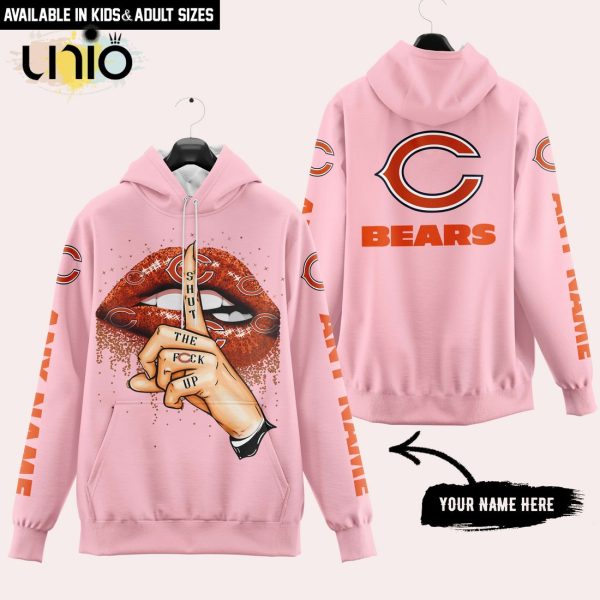 Chicago Bears Custom Name Shut The F Up Pink Hoodie