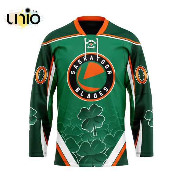 Custom Saskatoon Blades Team Hockey Jersey For St.Patrick Day