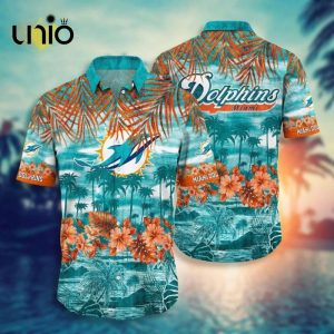 NFL Miami Dolphins Aqua Orange Flowers Hawaiian Shirt