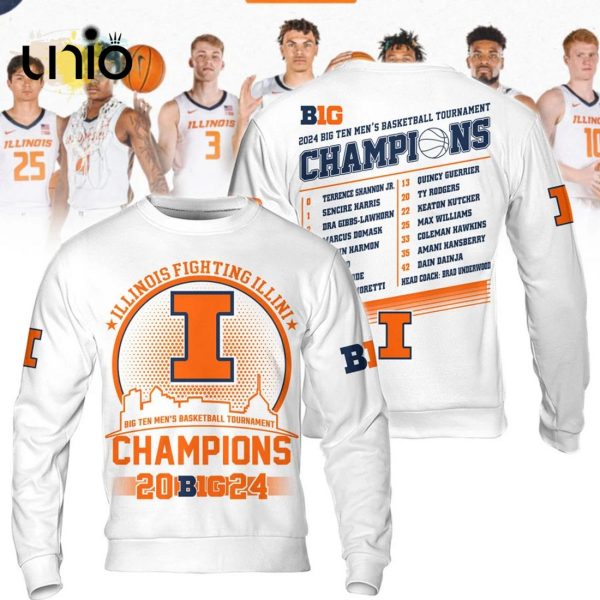 Illinois Fighting Illini 2024 Big Ten Conference Tournament Champions White Hoodie 3D