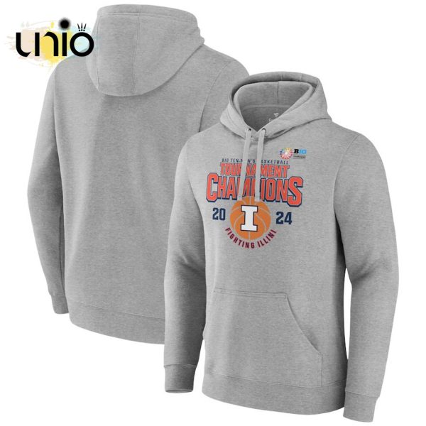 Illinois Fighting Illini 2024 Big Ten Grey Hoodie 3D