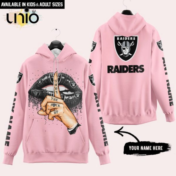 Las Vegas Raiders Custom Name Shut The F Up Pink Hoodie