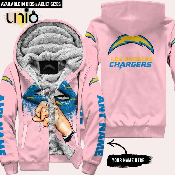 Los Angeles Chargers Custom Name Shut The F Up Pink Hoodie