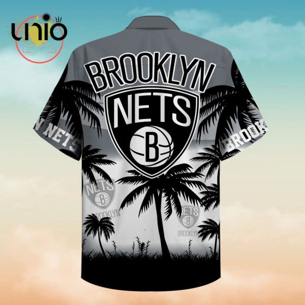 NBA Brooklyn Nets Black Gray Palm Trees Hawaiian Shirt