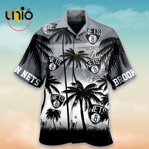 NBA Brooklyn Nets Black Gray Palm Trees Hawaiian Shirt