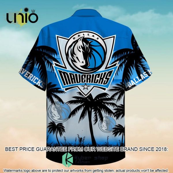 NBA Dallas Mavericks Black Blue Palm Trees Hawaiian Shirt