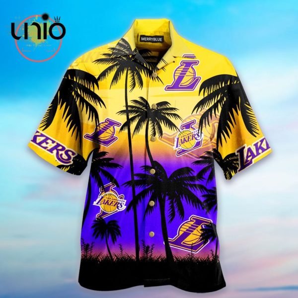 NBA Los Angeles Lakers Purple Golden Palm Beach Hawaiian Shirt Limited