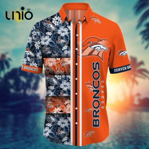 NFL Denver Broncos Tropical Flowers Orange Hawaiian Shirt