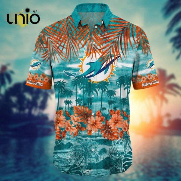 NFL Miami Dolphins Aqua Orange Flowers Hawaiian Shirt