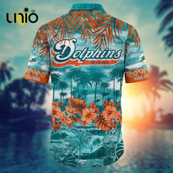 NFL Miami Dolphins Aqua Orange Flowers Hawaiian Shirt