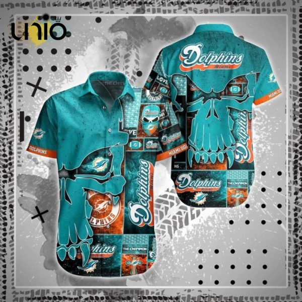 NFL Miami Dolphins Aqua Punisher Skull Hawaiian Shirt