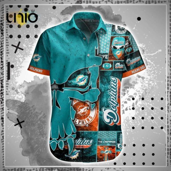 NFL Miami Dolphins Aqua Punisher Skull Hawaiian Shirt